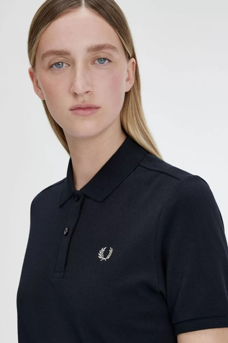 fred perry g6000 damenhemd marineblau haferflocken