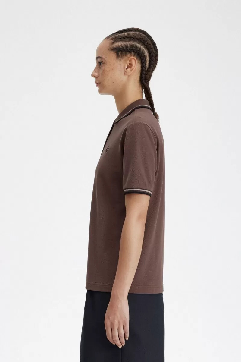 fred perry g3600 damenhemd dunkelrot warmgrau schwarz