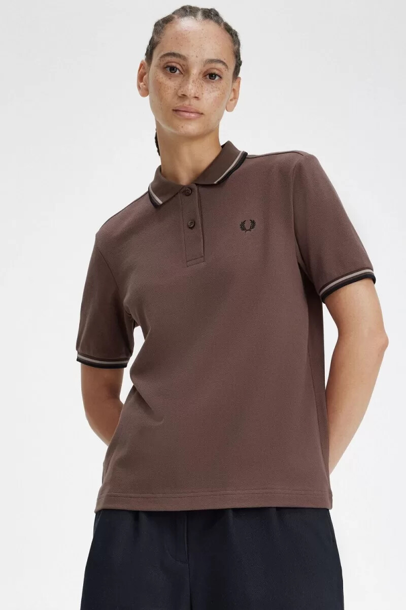fred perry g3600 damenhemd dunkelrot warmgrau schwarz