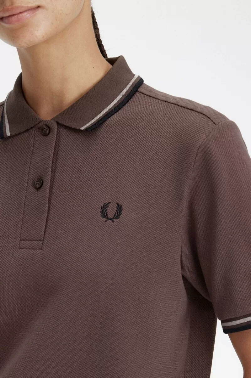 fred perry g3600 damenhemd dunkelrot warmgrau schwarz