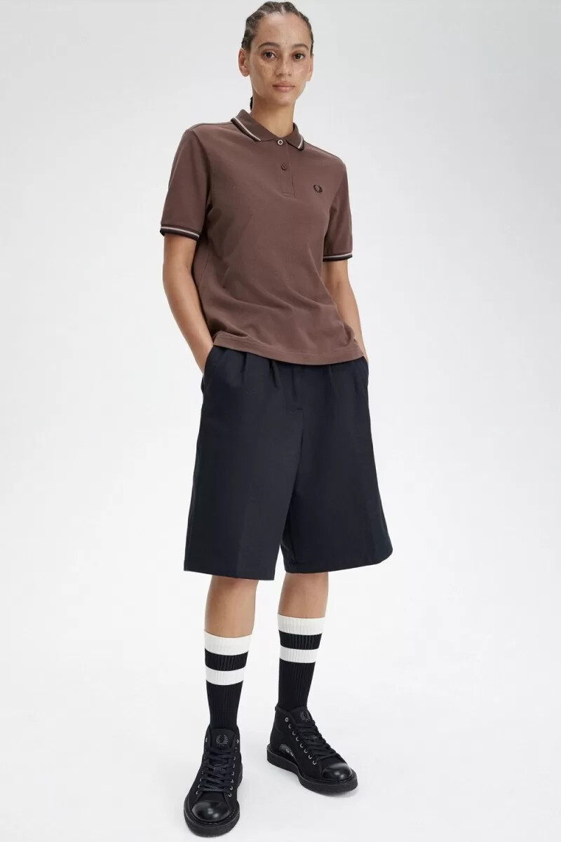 fred perry g3600 damenhemd dunkelrot warmgrau schwarz