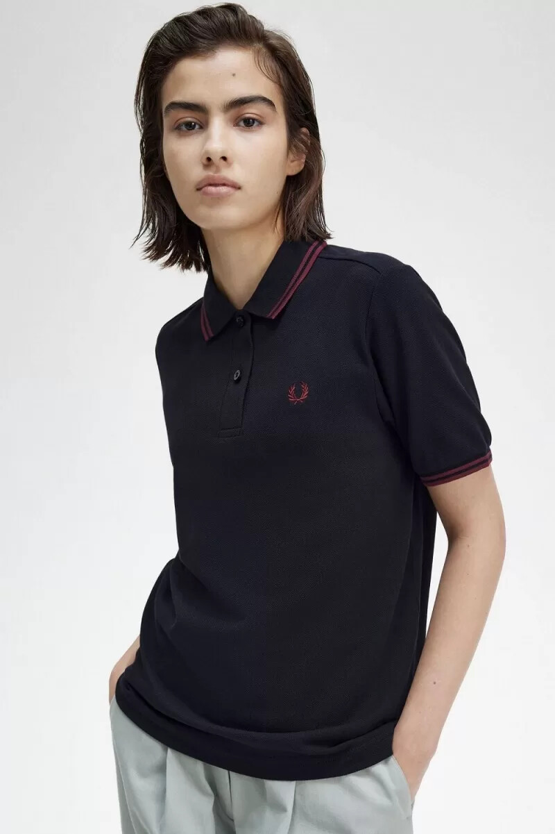 fred perry g3600 damenhemd marineblau oxblood