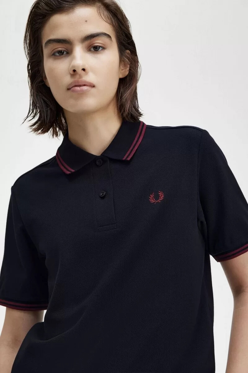 fred perry g3600 damenhemd marineblau oxblood
