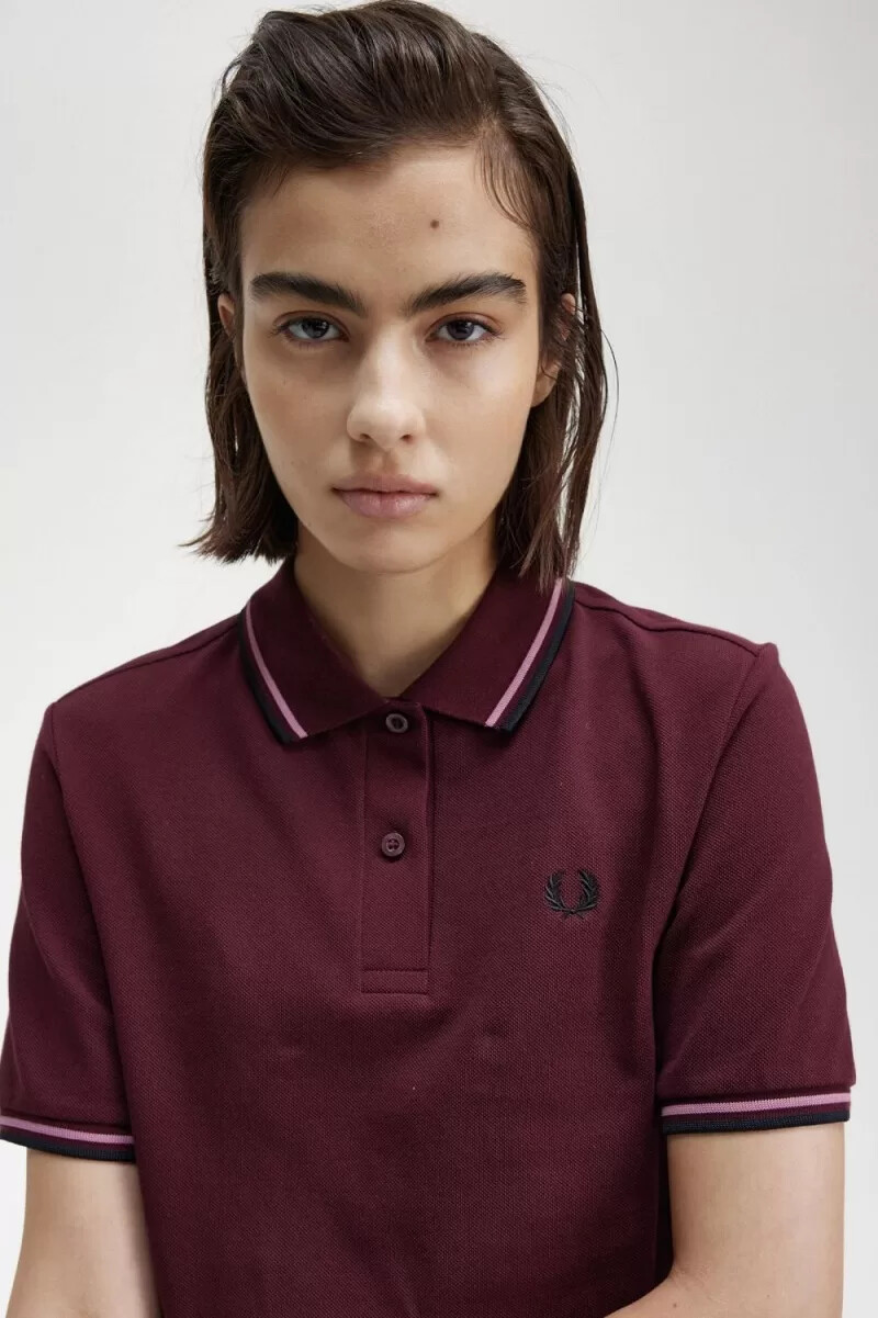fred perry g3600 damenhemd oxblood altrosa schwarz