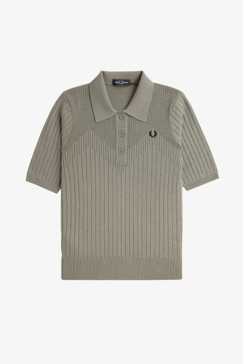 fred perry damen-strickhemd mit pointelle-details warmgrau