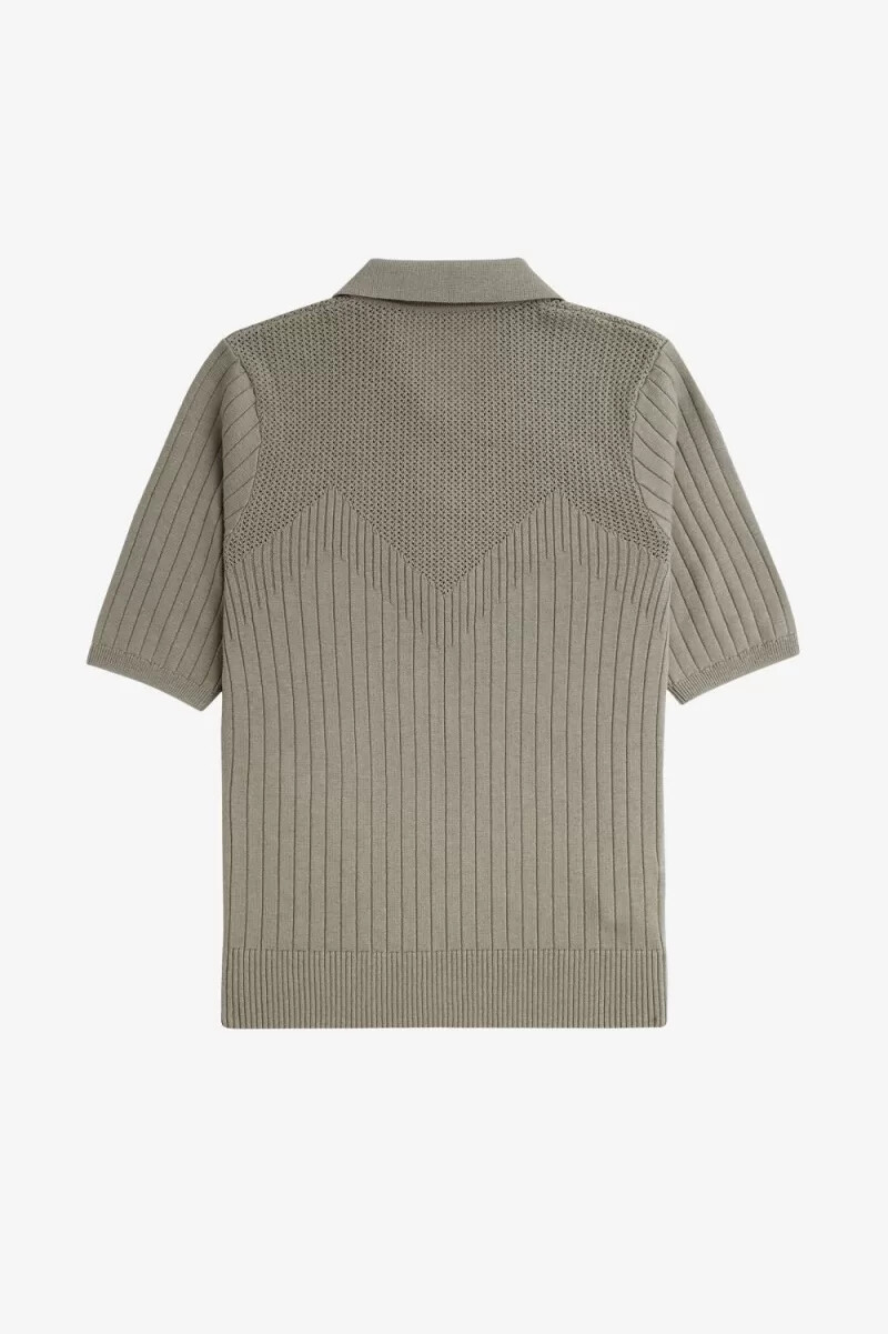 fred perry damen-strickhemd mit pointelle-details warmgrau