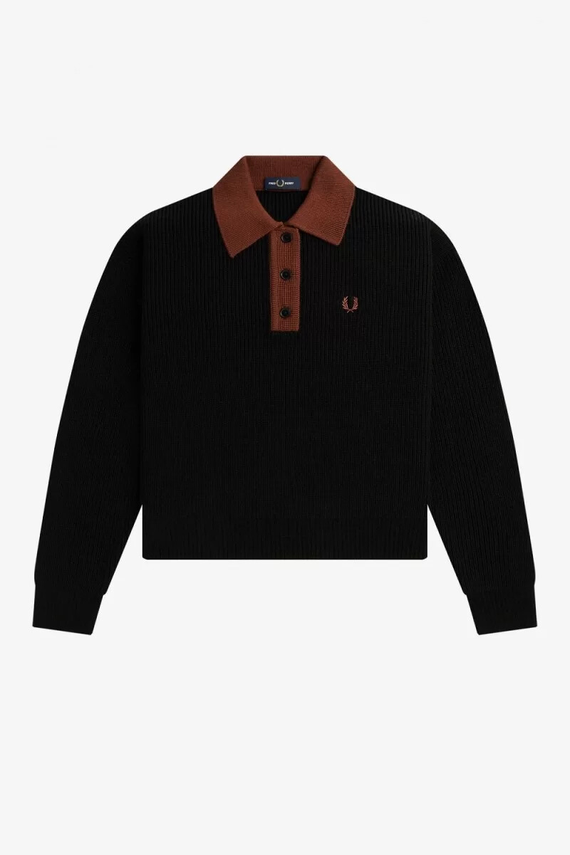 fred perry strickhemd für damen schwarz
