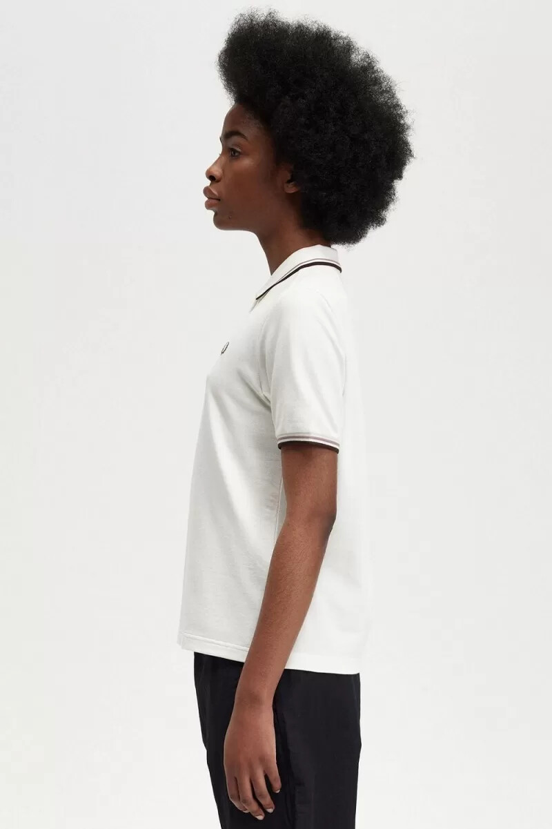 fred perry g3600 damenhemd schneeweiß dunkelrosa gebrannter tabak