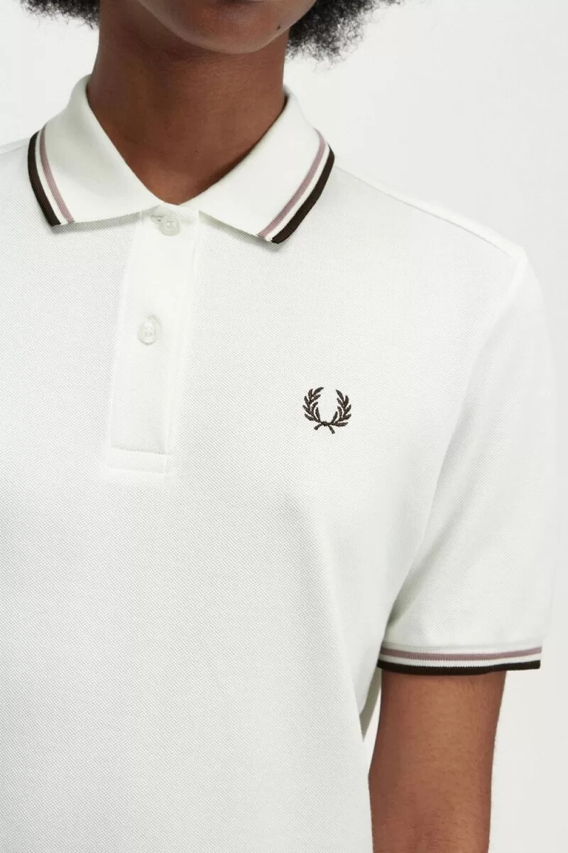 fred perry g3600 damenhemd schneeweiß dunkelrosa gebrannter tabak