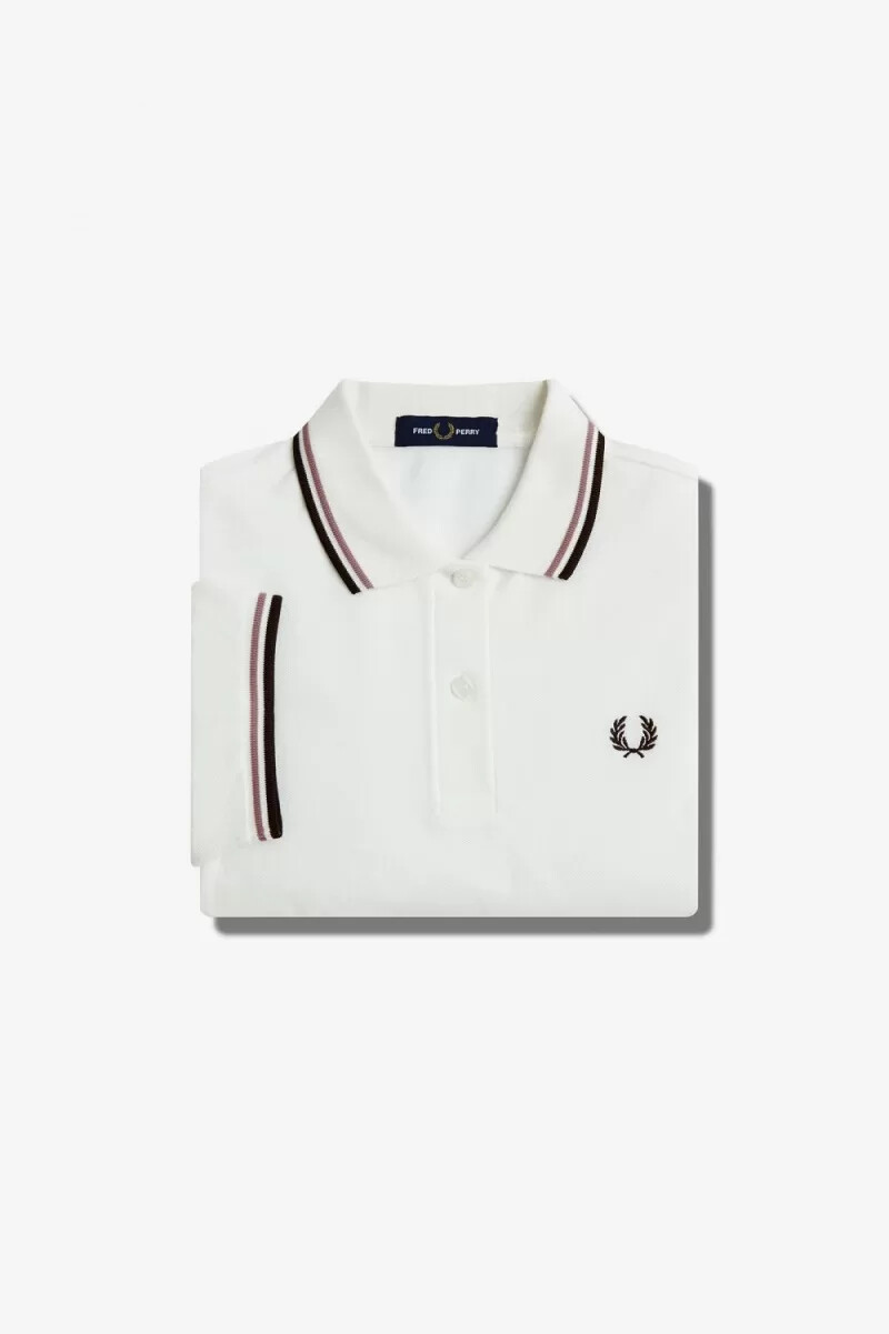 fred perry g3600 damenhemd schneeweiß dunkelrosa gebrannter tabak