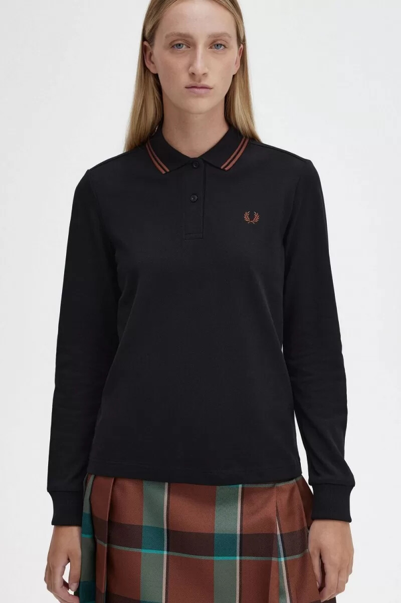 fred perry g3636 damenhemd schwarz whisky braun