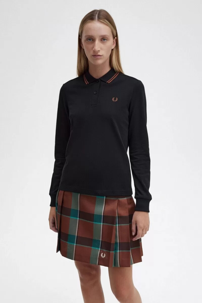 fred perry g3636 damenhemd schwarz whisky braun