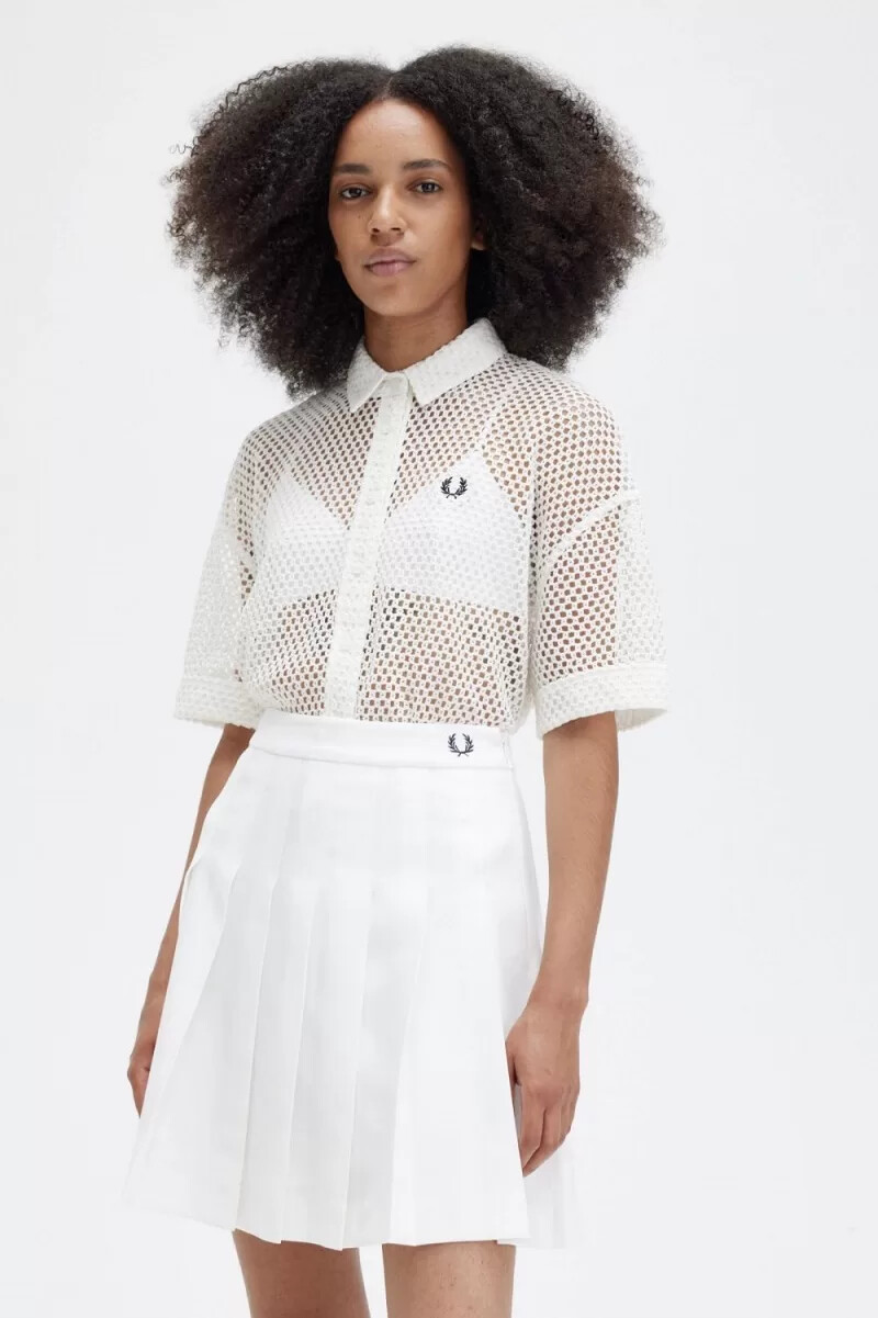 fred perry damenhemd mit offenem strickmuster schneewittchen