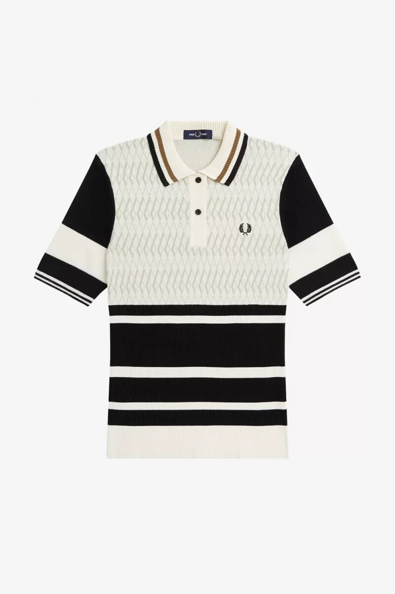 fred perry jacquard-strickbluse für damen beige