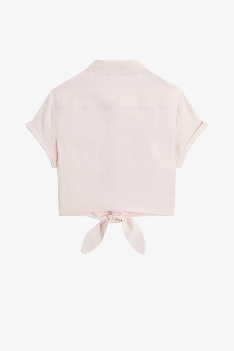 fred perry damenbluse mit stickerei und bindeband vorne milchrosa