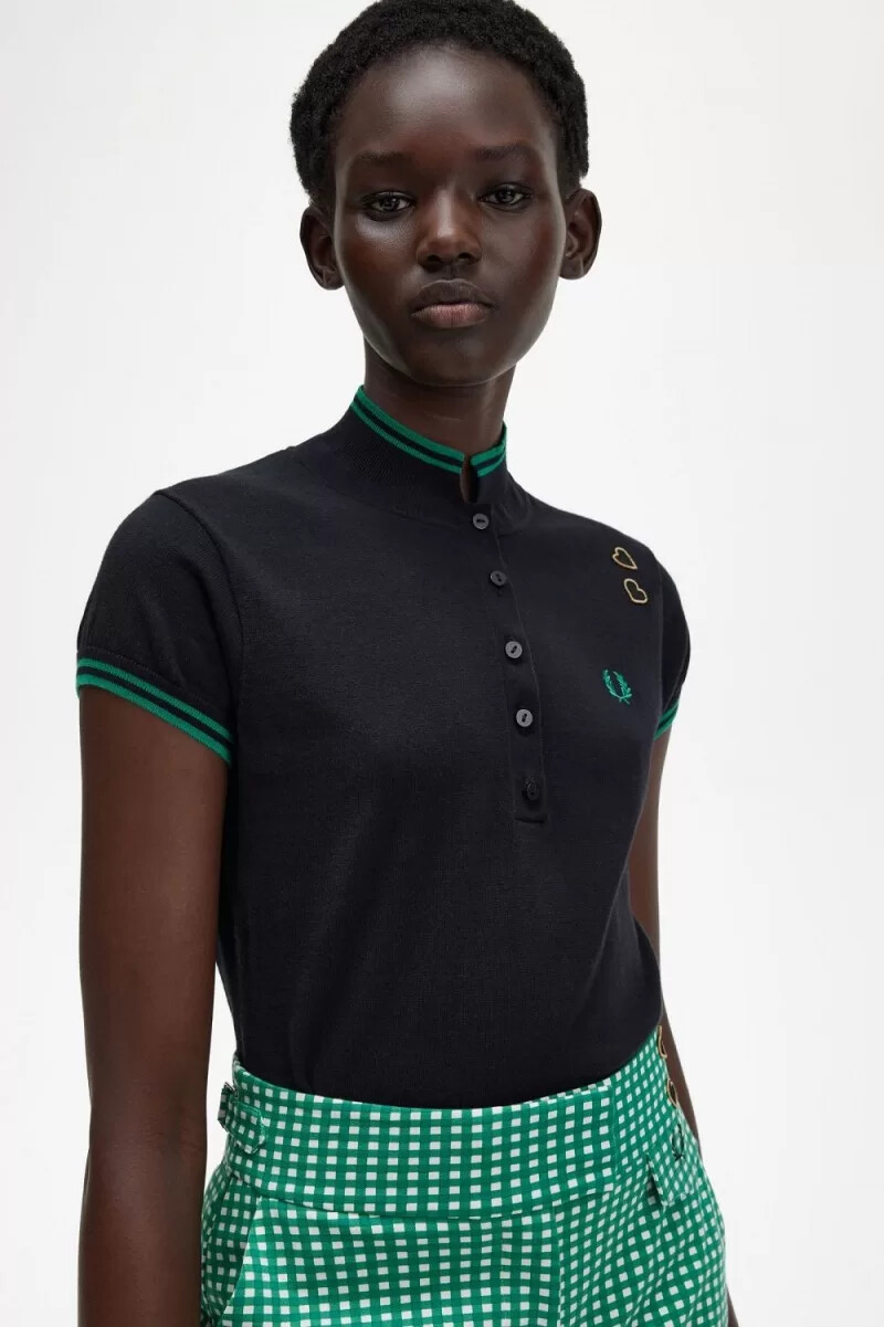 fred perry strickhemd für damen schwarz