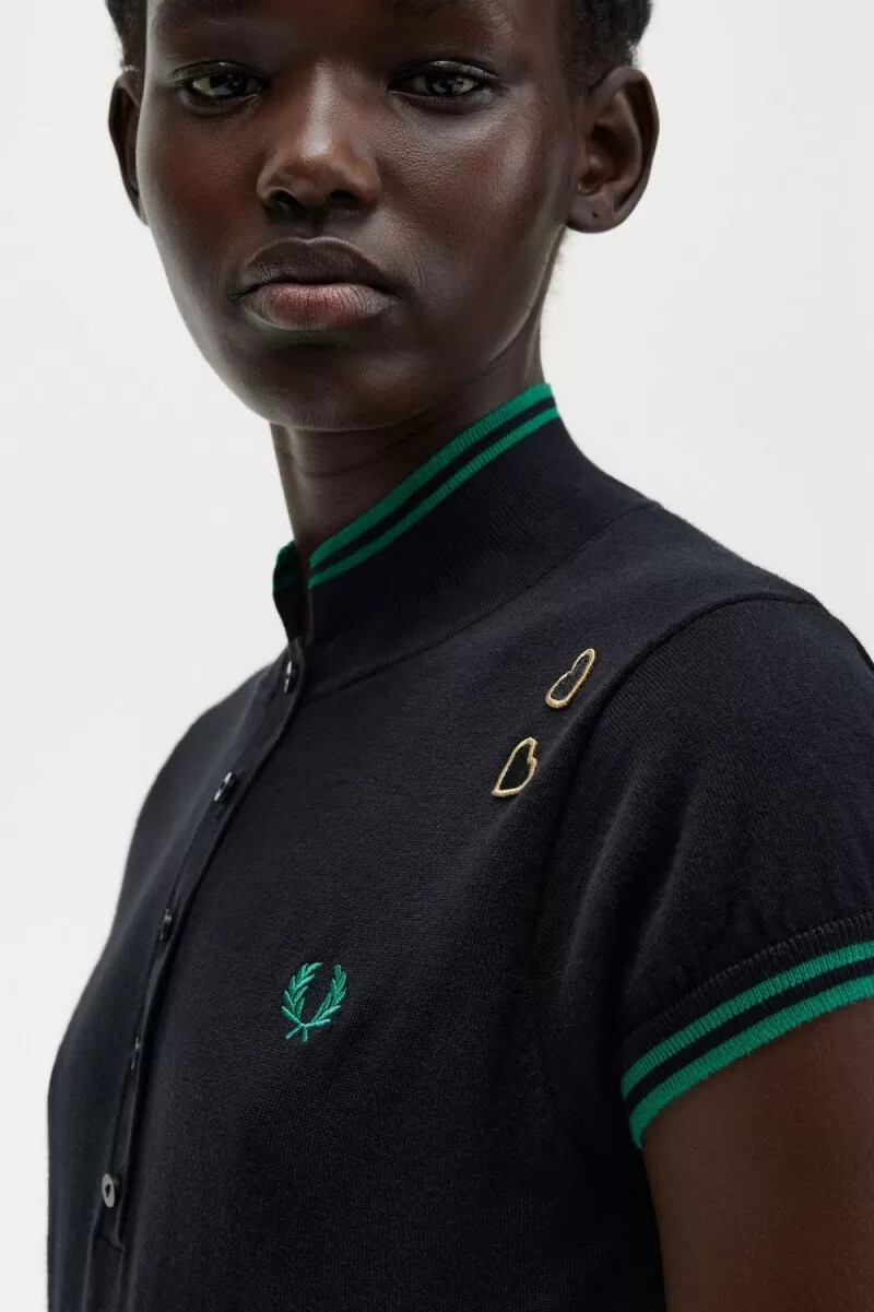 fred perry strickhemd für damen schwarz