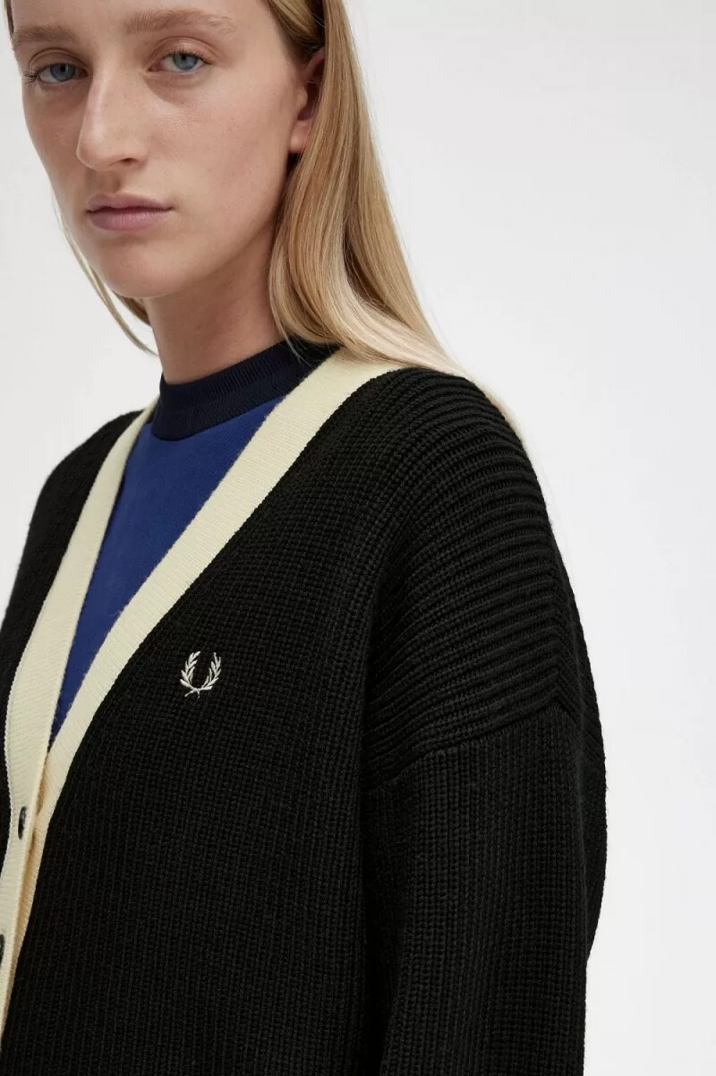 fred perry damen-cardigan mit knopfleiste schwarz