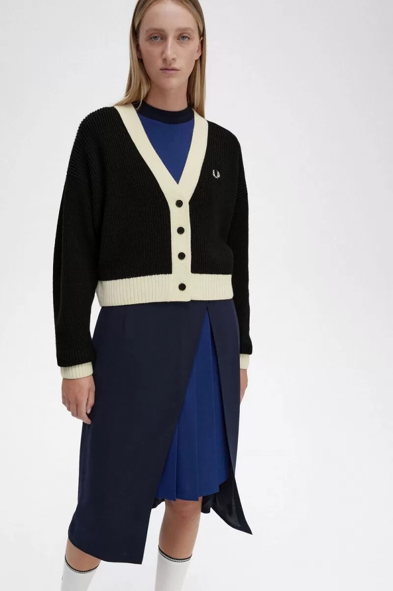 fred perry damen-cardigan mit knopfleiste schwarz
