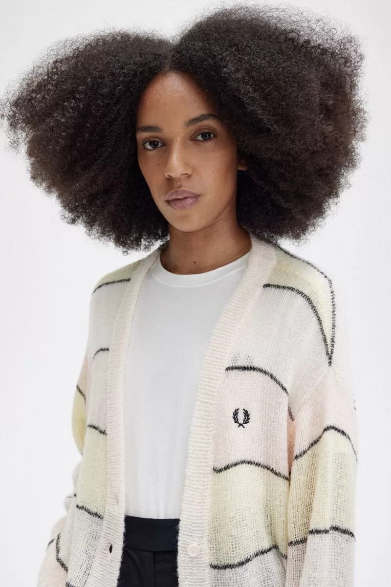 fred perry gestreifter offener strickcardigan für damen farbe silky peach