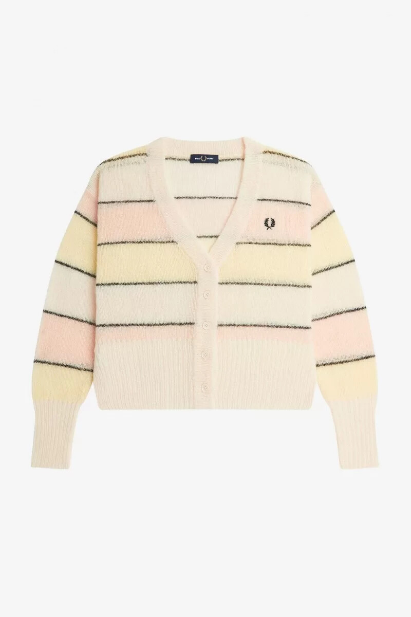 fred perry gestreifter offener strickcardigan für damen farbe silky peach