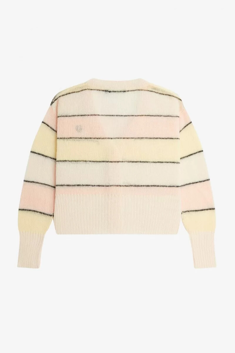 fred perry gestreifter offener strickcardigan für damen farbe silky peach