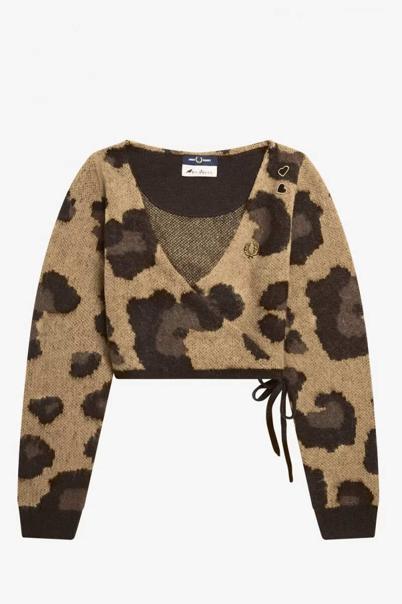 fred perry leopard wickel-cardigan für damen ton-in-ton-leopardenmuster