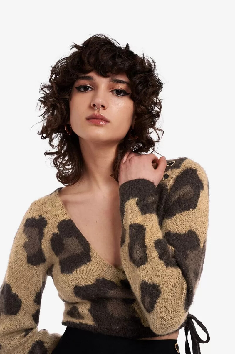 fred perry leopard wickel-cardigan für damen ton-in-ton-leopardenmuster