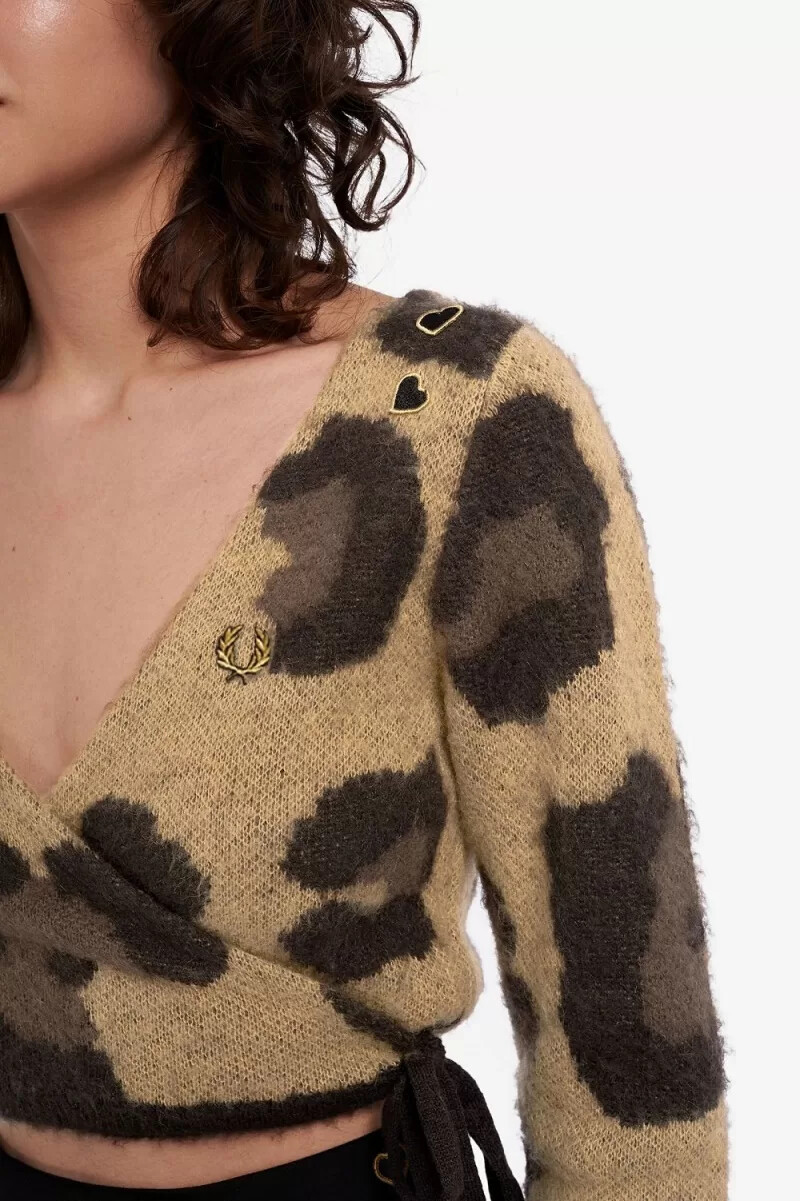 fred perry leopard wickel-cardigan für damen ton-in-ton-leopardenmuster