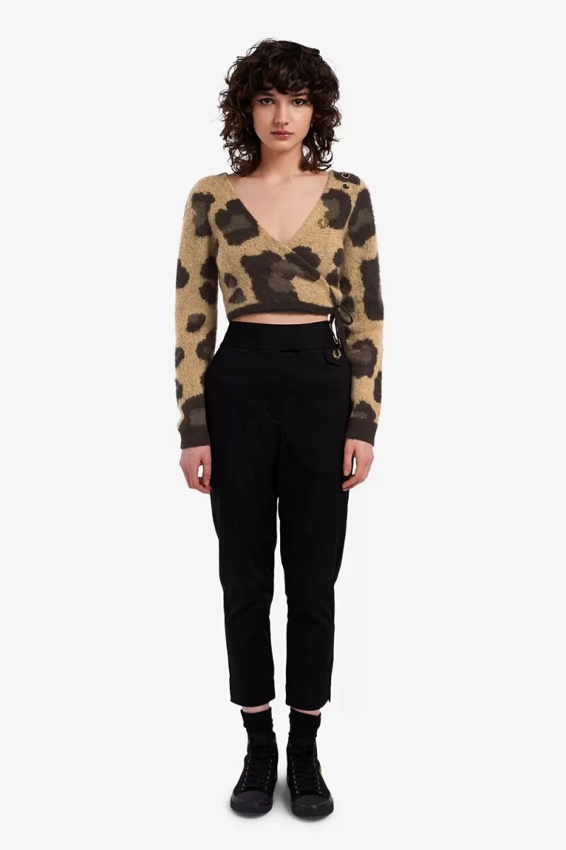 fred perry leopard wickel-cardigan für damen ton-in-ton-leopardenmuster