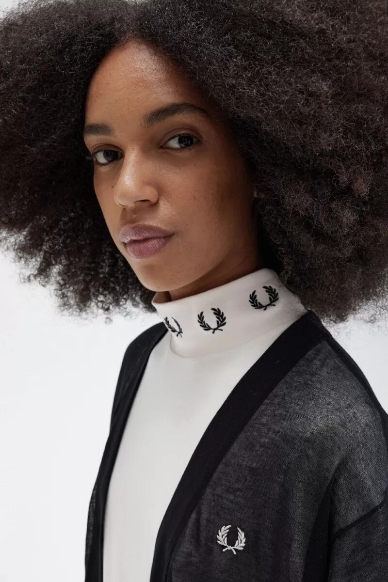 fred perry transparenter v-ausschnitt damen-cardigan schwarz