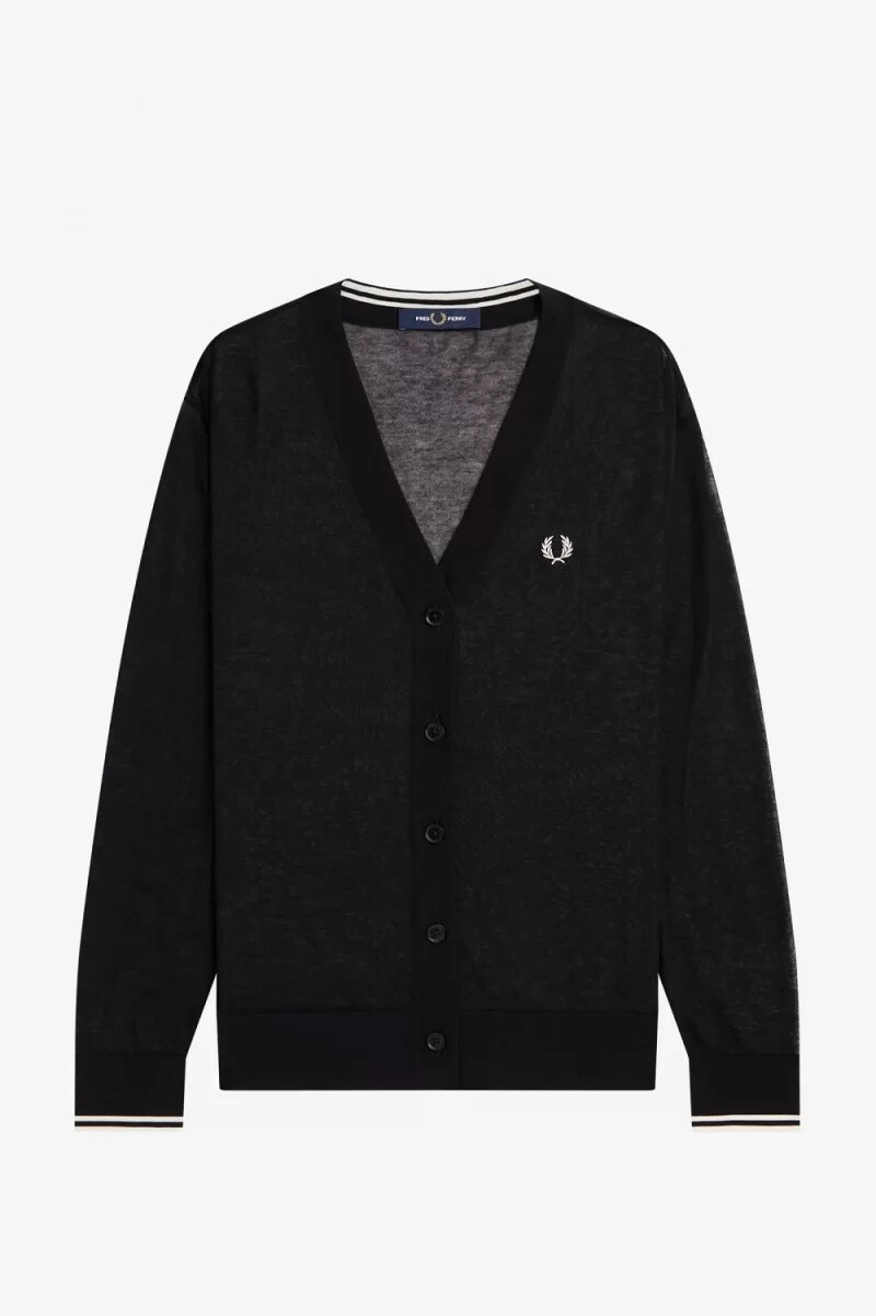 fred perry transparenter v-ausschnitt damen-cardigan schwarz