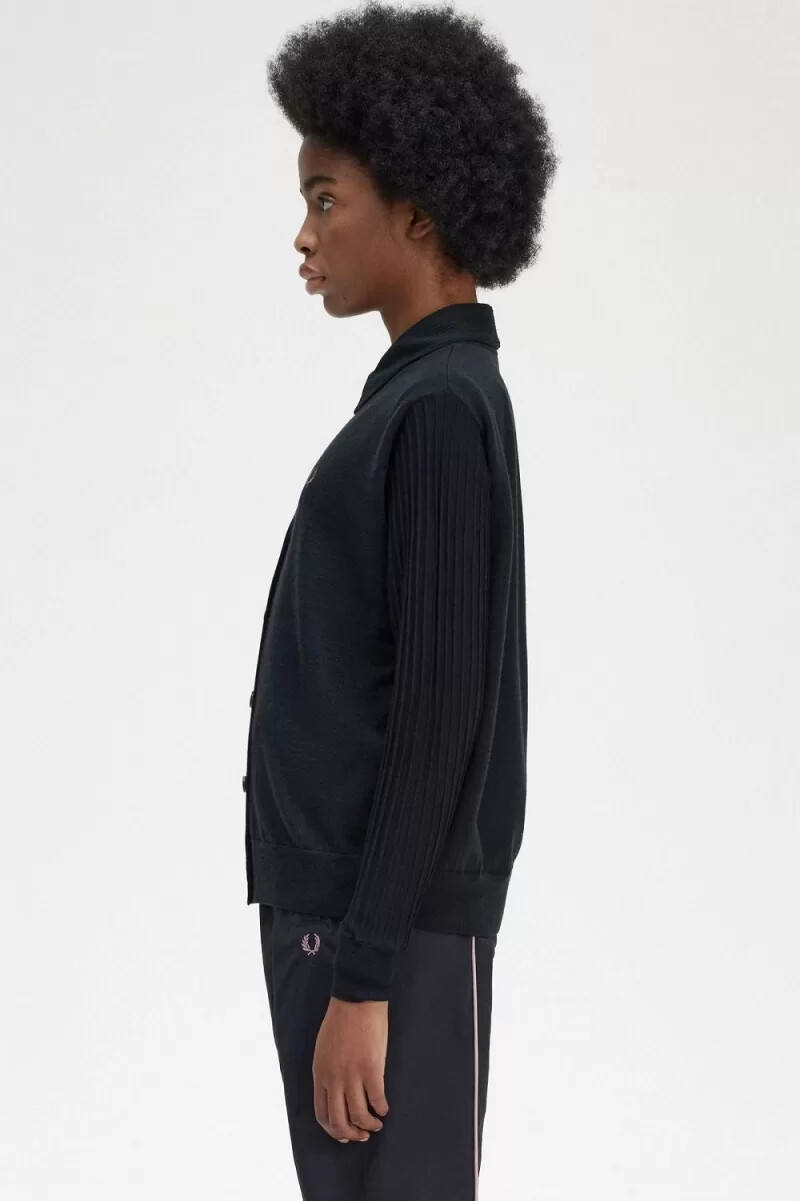 fred perry damen-cardigan mit transparenten Ärmeln schwarz