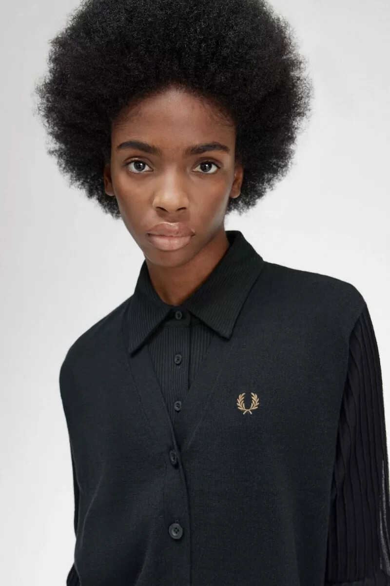 fred perry damen-cardigan mit transparenten Ärmeln schwarz