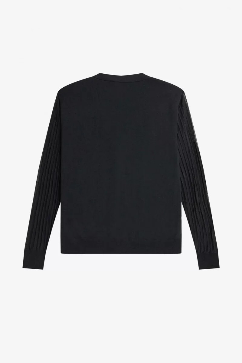 fred perry damen-cardigan mit transparenten Ärmeln schwarz