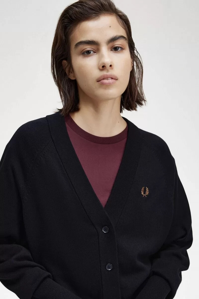 fred perry damen-cardigan mit v-ausschnitt marineblau