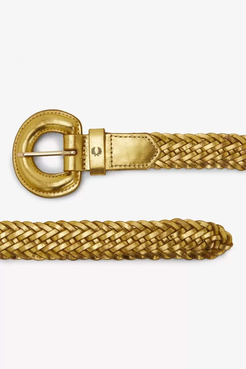 fred perry damengürtel aus gewebtem leder gold