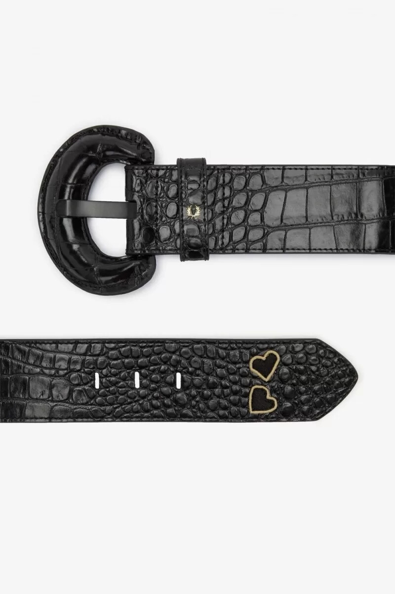 fred perry damen-ledergürtel mit elastischem bund schwarz