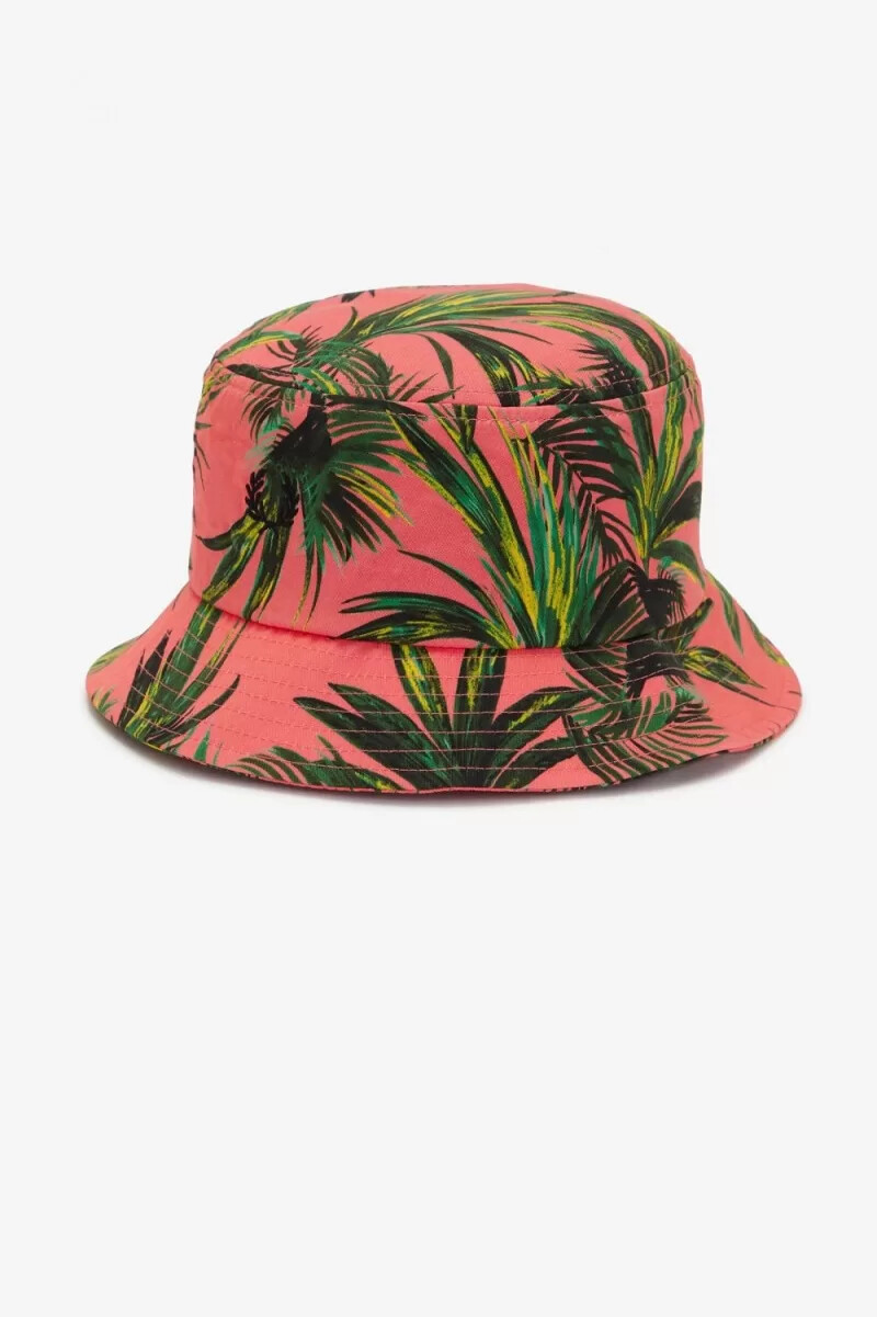 fred perry damen-bucket-hüte mit palmenprint korallenrot