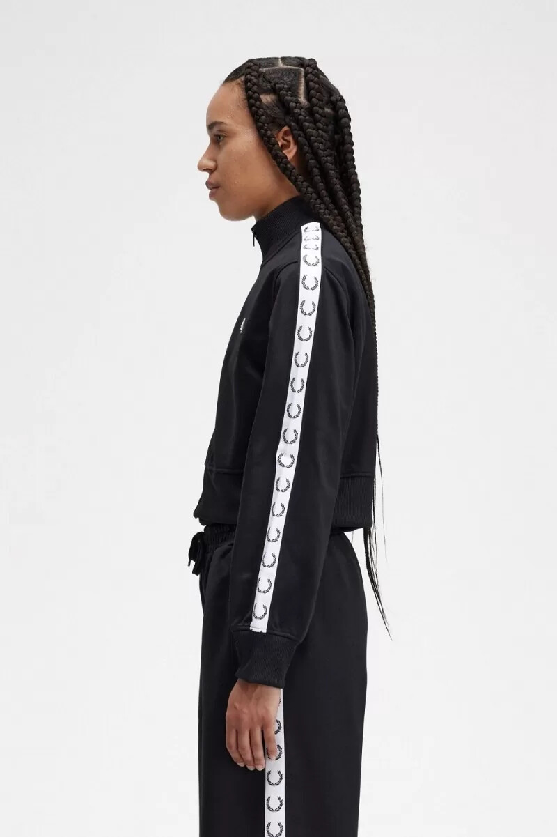 fred perry cropped tape track damenjacken schwarz