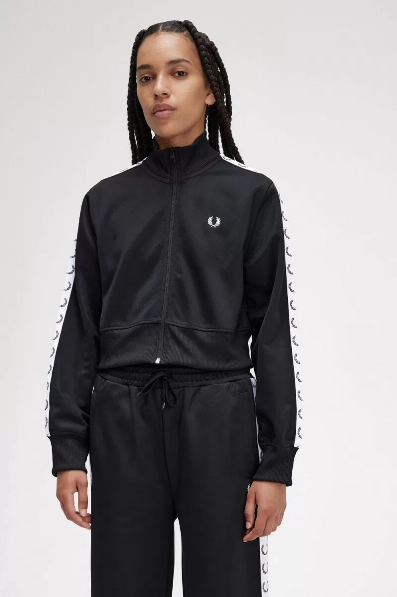 fred perry cropped tape track damenjacken schwarz