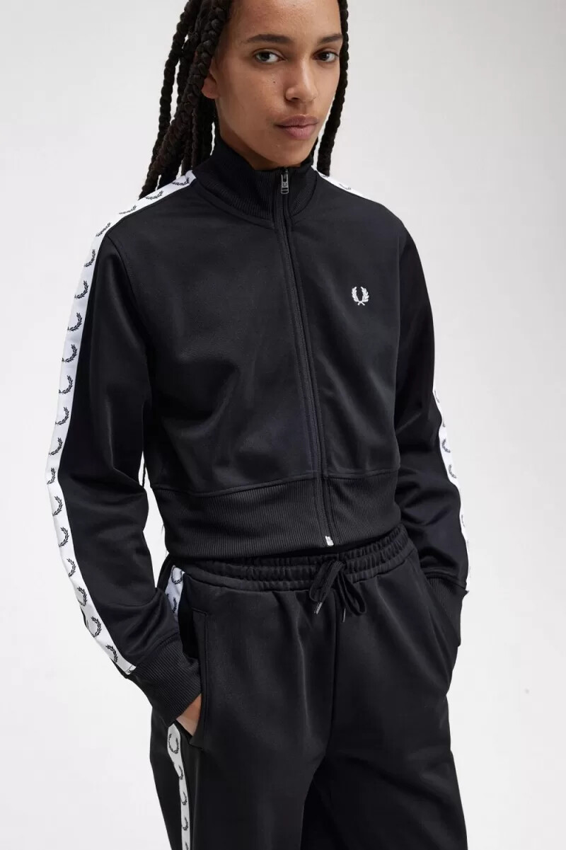 fred perry cropped tape track damenjacken schwarz