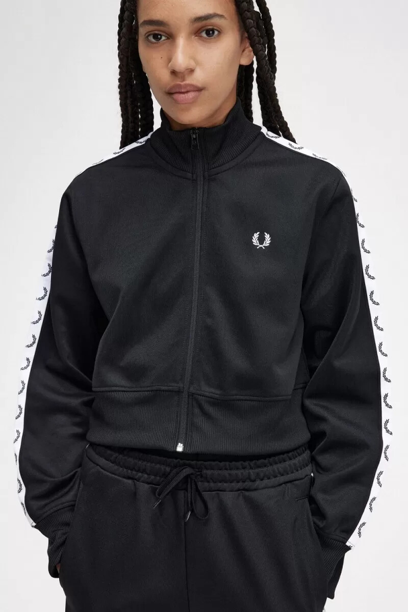 fred perry cropped tape track damenjacken schwarz