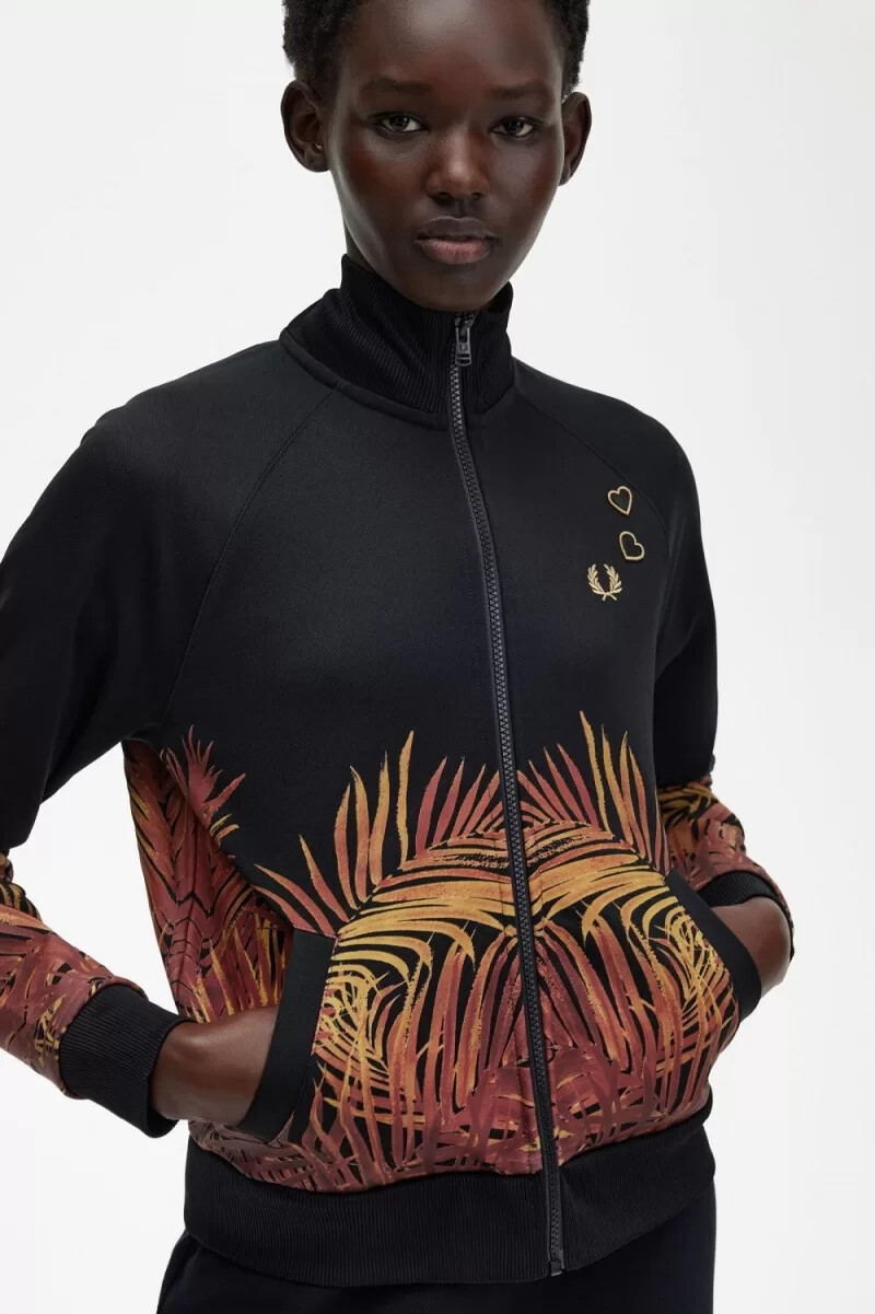 fred perry trainingsjacken für damen mit palmenmuster schwarz
