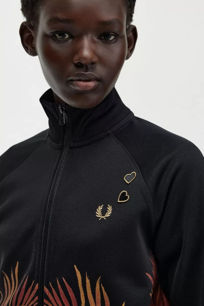 fred perry trainingsjacken für damen mit palmenmuster schwarz