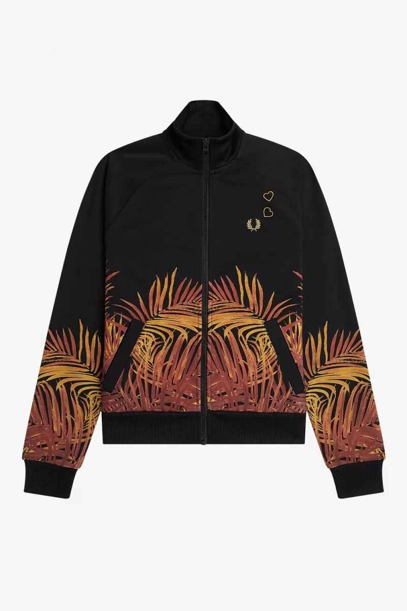 fred perry trainingsjacken für damen mit palmenmuster schwarz