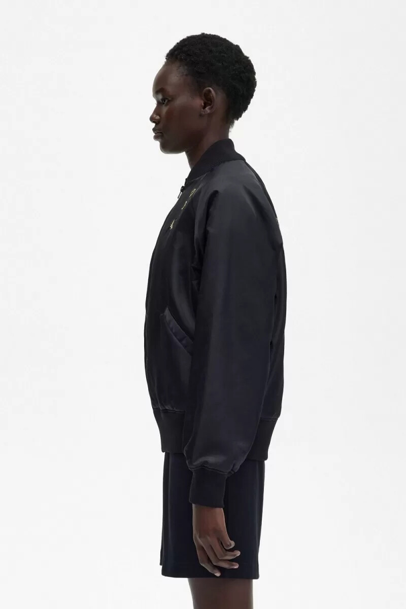 fred perry bestickte bomberjacke für damen schwarz