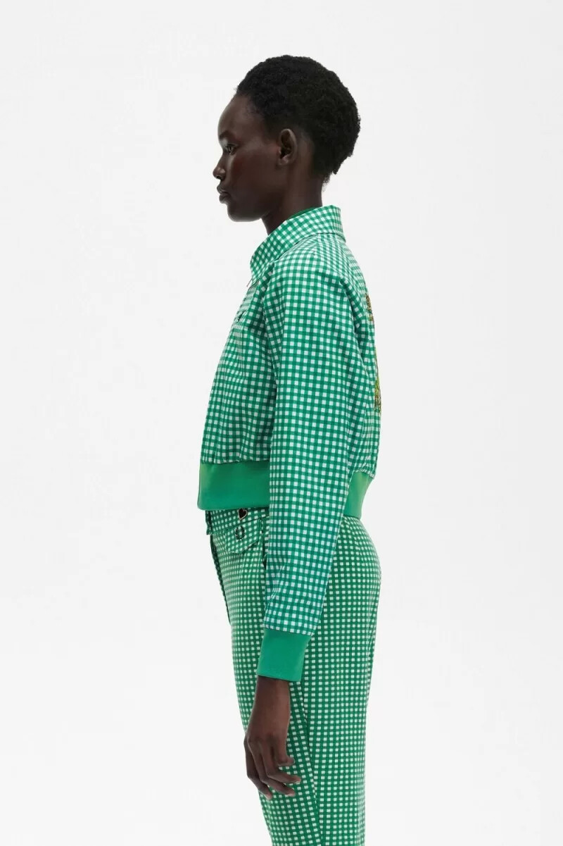 fred perry damenjacken mit besticktem vichy-karo grün