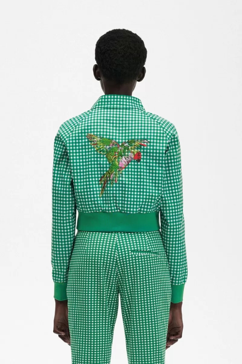 fred perry damenjacken mit besticktem vichy-karo grün