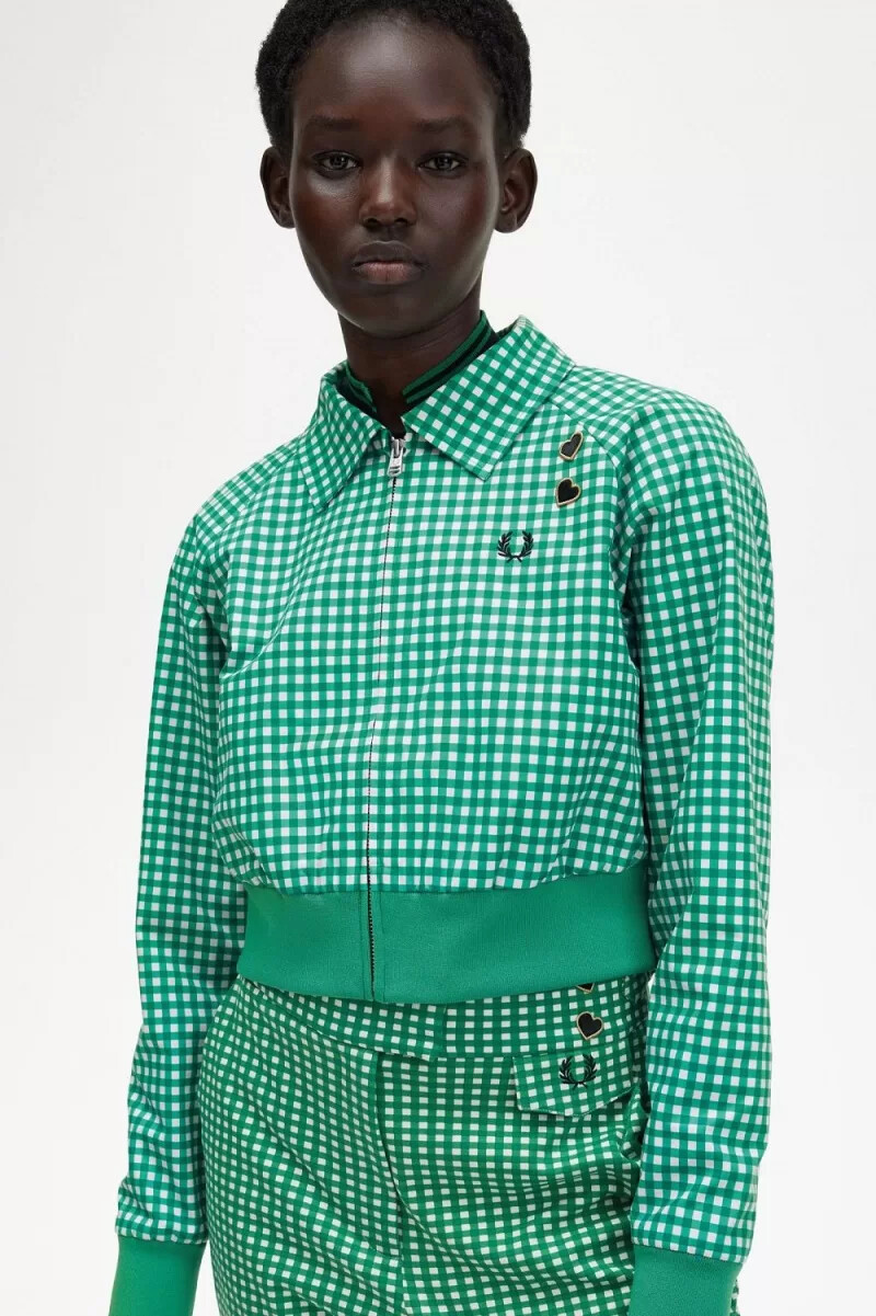 fred perry damenjacken mit besticktem vichy-karo grün